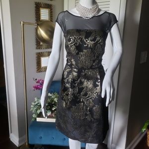 Floral Metallic Lace Fit and Flare Midi Dress